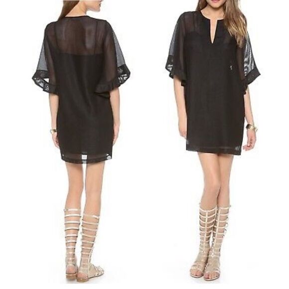 BCBGMaxAzria Short Sleeve Ruffle Sleeve Mini Dress Black XS - Picture 2 of 9